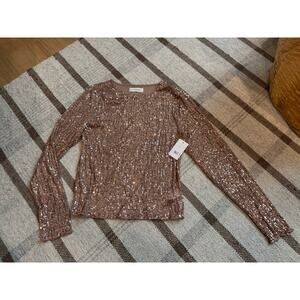 Lucky Brand Long Sleeve Sequin Shirt Pink Women’s Large New Sheer